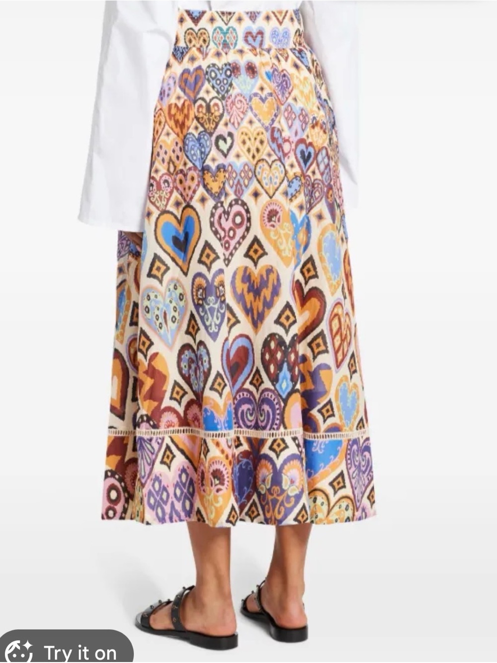 FARM Rio Multicolor Heart-Print Maxi Skirt // XL